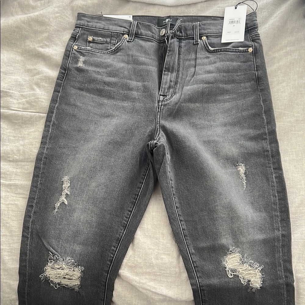7 For All Mankind Women's Gray High Waist Ankle Skinny Jeans